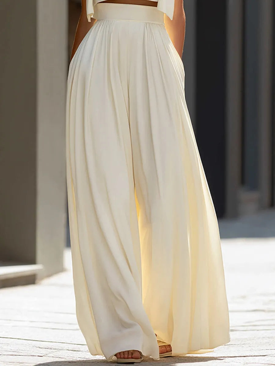 Cropped Overlay Top & Flowing Wide-Leg Pants Set