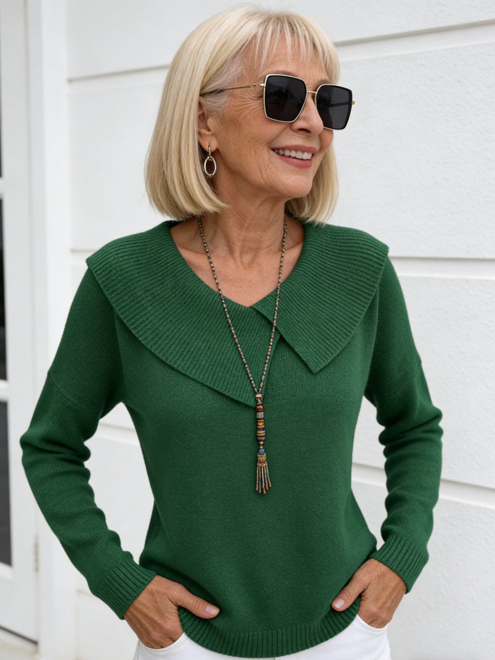 Fashion Temperament Slimming Lapel Sweater Versatile Knitting Lazy Temperament