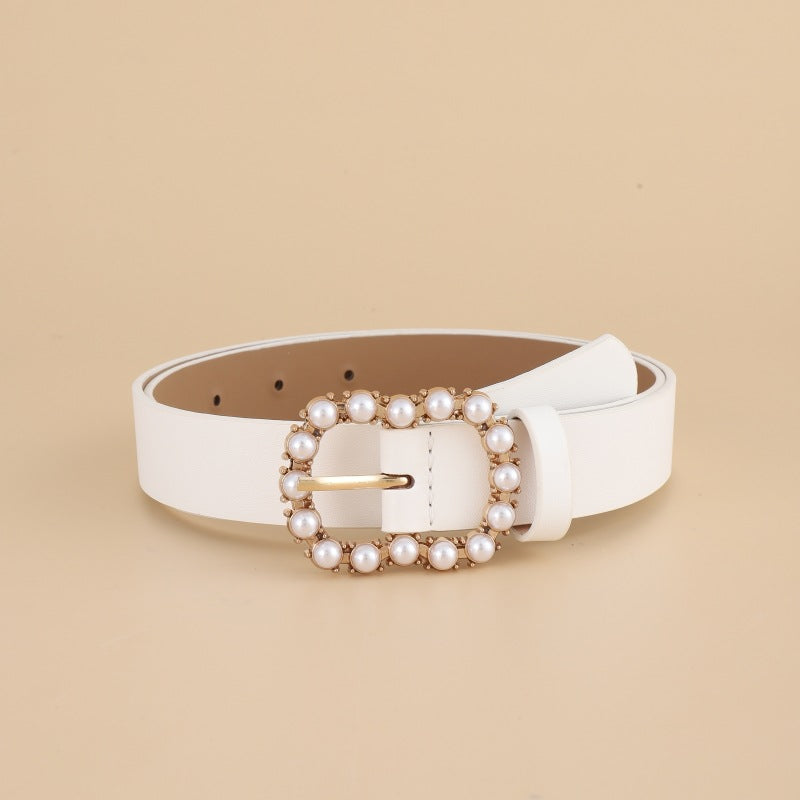 Leather Pearl Belt Ladies Versatile Fashion Decorative Belt Belt Belt
