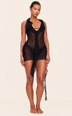 Black Frill Lace Detail Mini Beach Dress