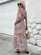 Vacation DRESS Women's Short Sleeve Summer Leopard Lace Dress V Neck Daily Going Out Casual Knee Length A-Line Khaki