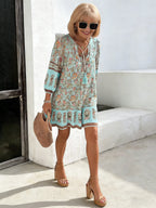 Vacation Dress Printed Shirt Casual Bohemian Vacation V-Neck Dress