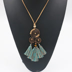 3pcs Boho Ethnic Long Sundry Colors Tassel Pendant Necklaces For Women Retro Rhinestone Drip Oil Alloy Necklace