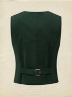 Cotton Vest (Shirt and Skirt Not Included), Sleeveless, V Neck, Plain, Button Design, Vintage, Green