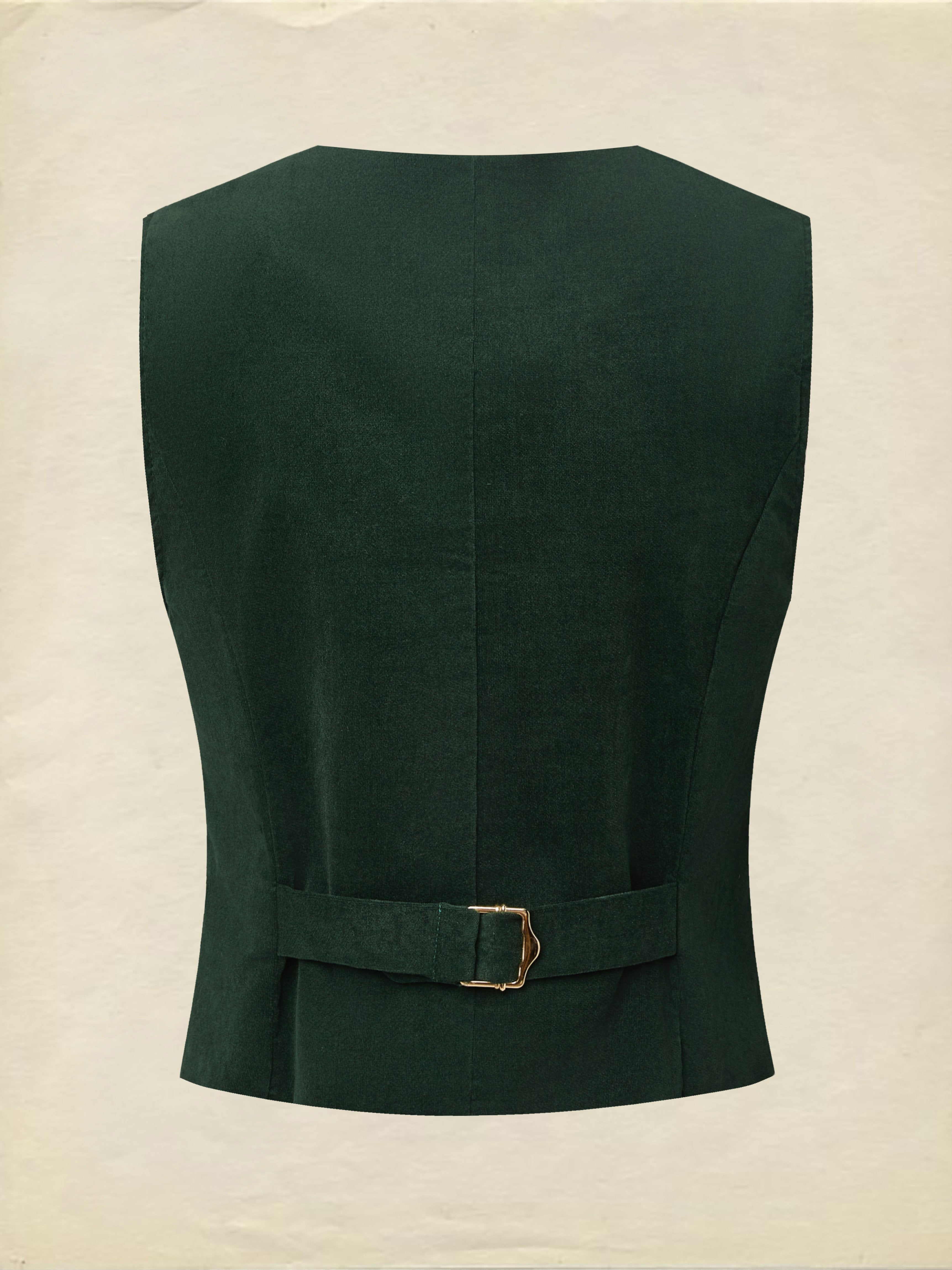 Cotton Vest (Shirt and Skirt Not Included), Sleeveless, V Neck, Plain, Button Design, Vintage, Green