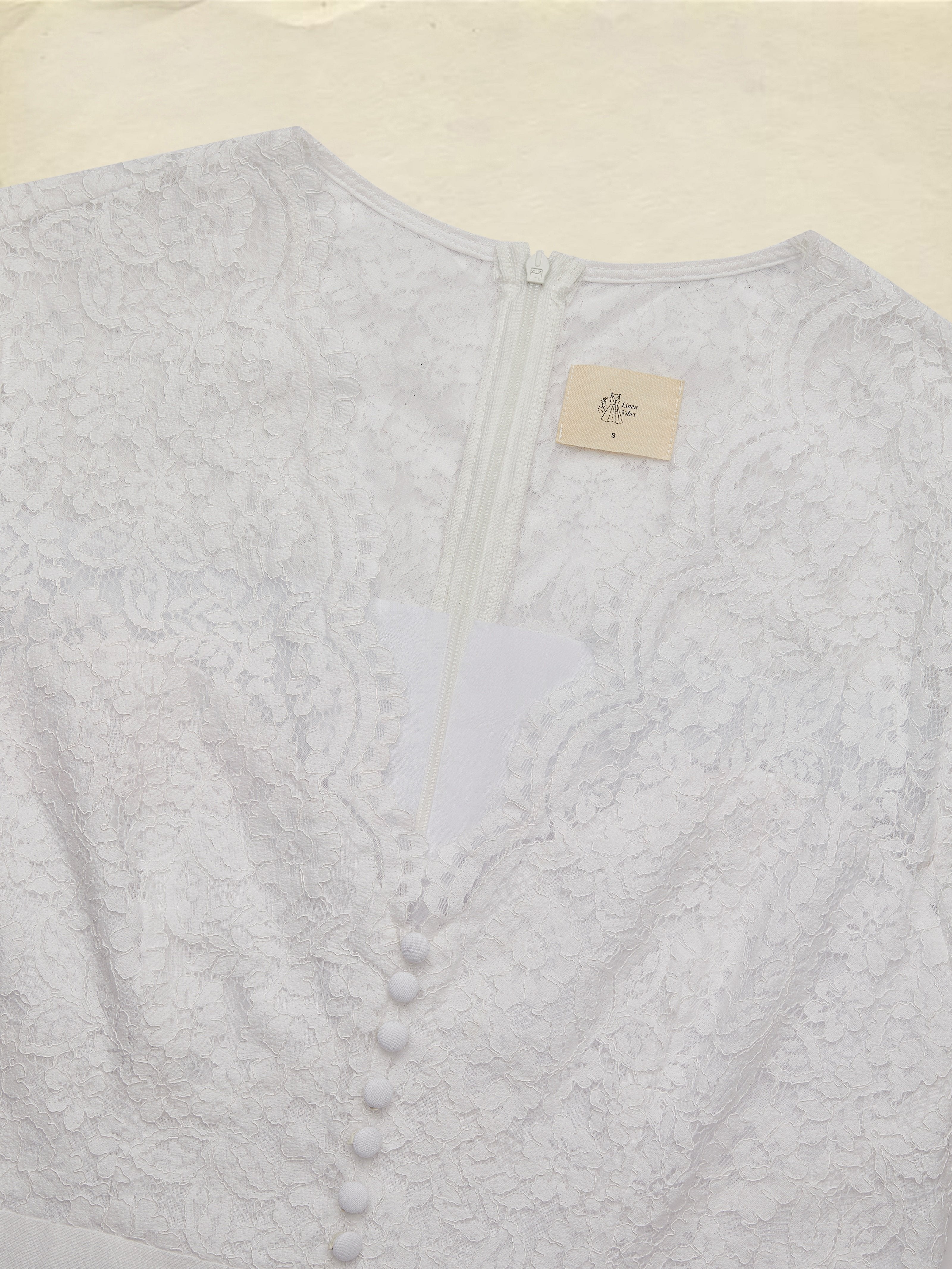 Midi Cotton Dress, Short Sleeves, Plain, Lace, Vacation, Vintage, White