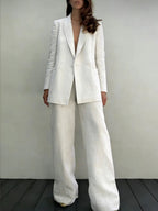 Women's Minimalist Cotton-linen Suit With Wide-leg Pants