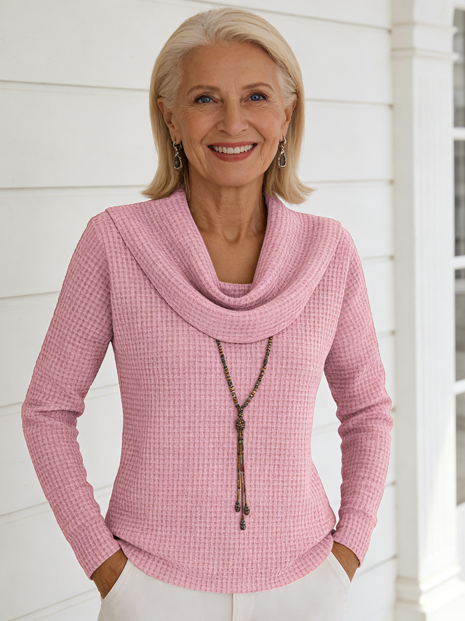 Casual Loose Fashion Solid Color Waffle Long Sleeve Pullover