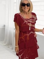 Shining Irregular Line Print Layered Dress