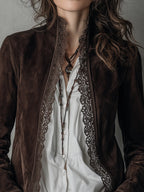 Bohemian Stand Collar Lace Door Tube Suede Jacket