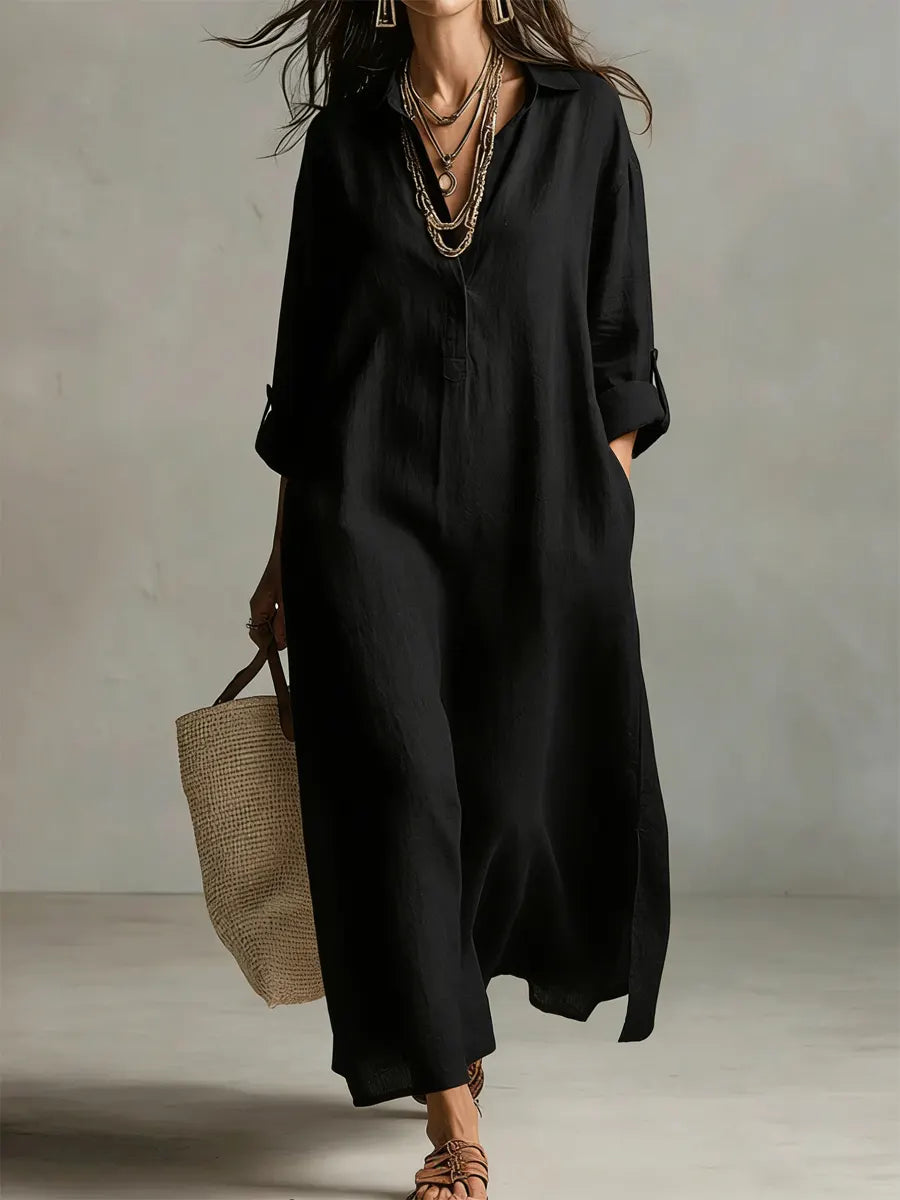 Women's Solid Color Art Casual Fashion Cotton Linen Maxi Dress