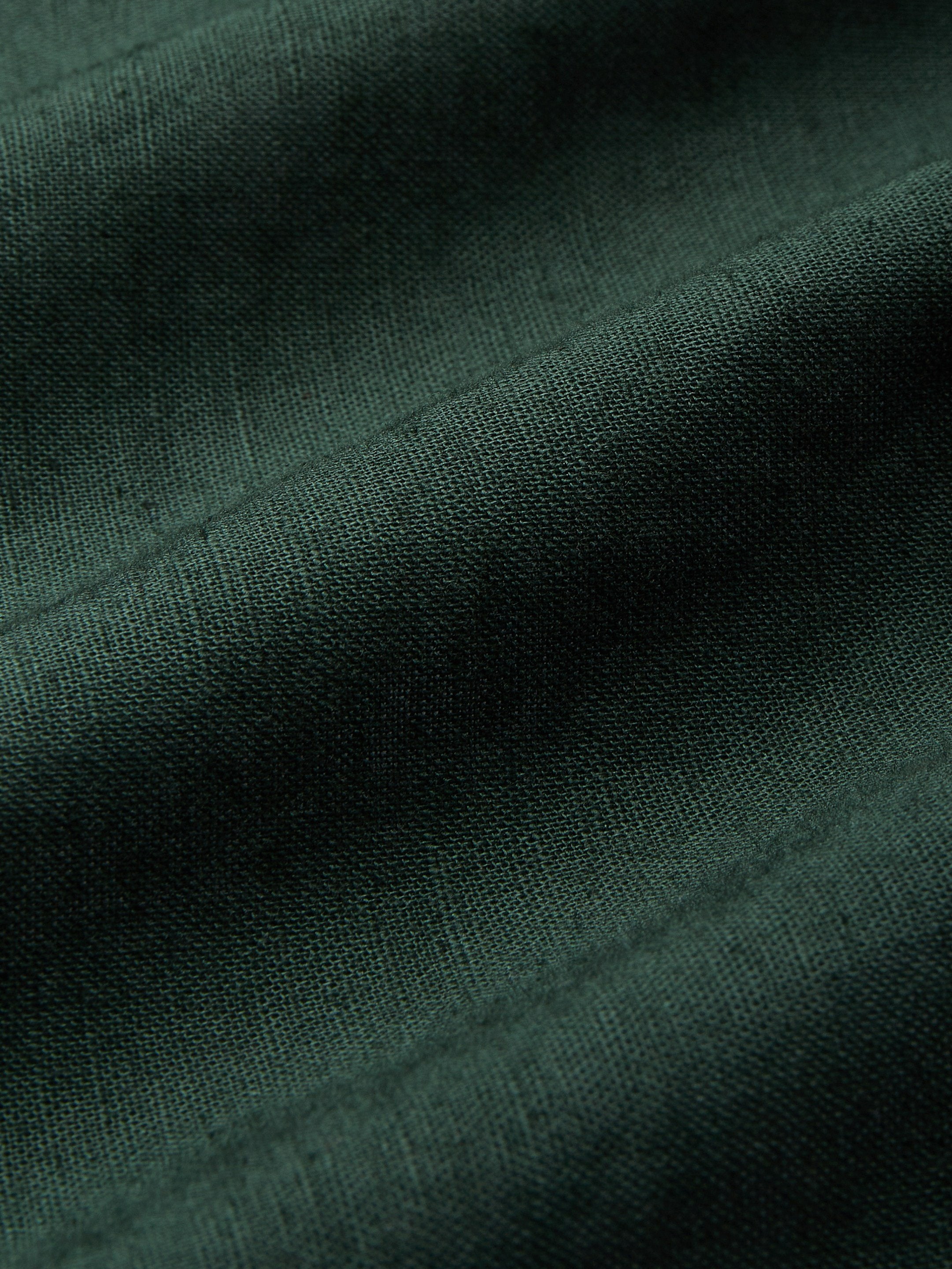 Midi Linen Dress , Half Sleeve, Sweetheart Neck, Plain, Vintage, Deep Green