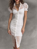 Ivory Lace Button-Front Corset Midi Dress