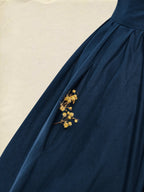 Maxi Linen Dress , Short Sleeves, V Neck, Plain, Lace, Vintage, Blue