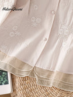 Art Retro Embroidery 3/4 Sleeve Patchwork Shirt