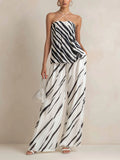 Abstract Stripe Halter Top & Wide-Leg Pants Set