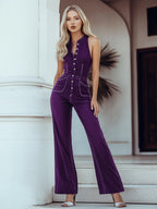 [24-hour shipping out]Mysterious Vintage Purple Denim Sleeveless Wide Leg Jumpsuit
