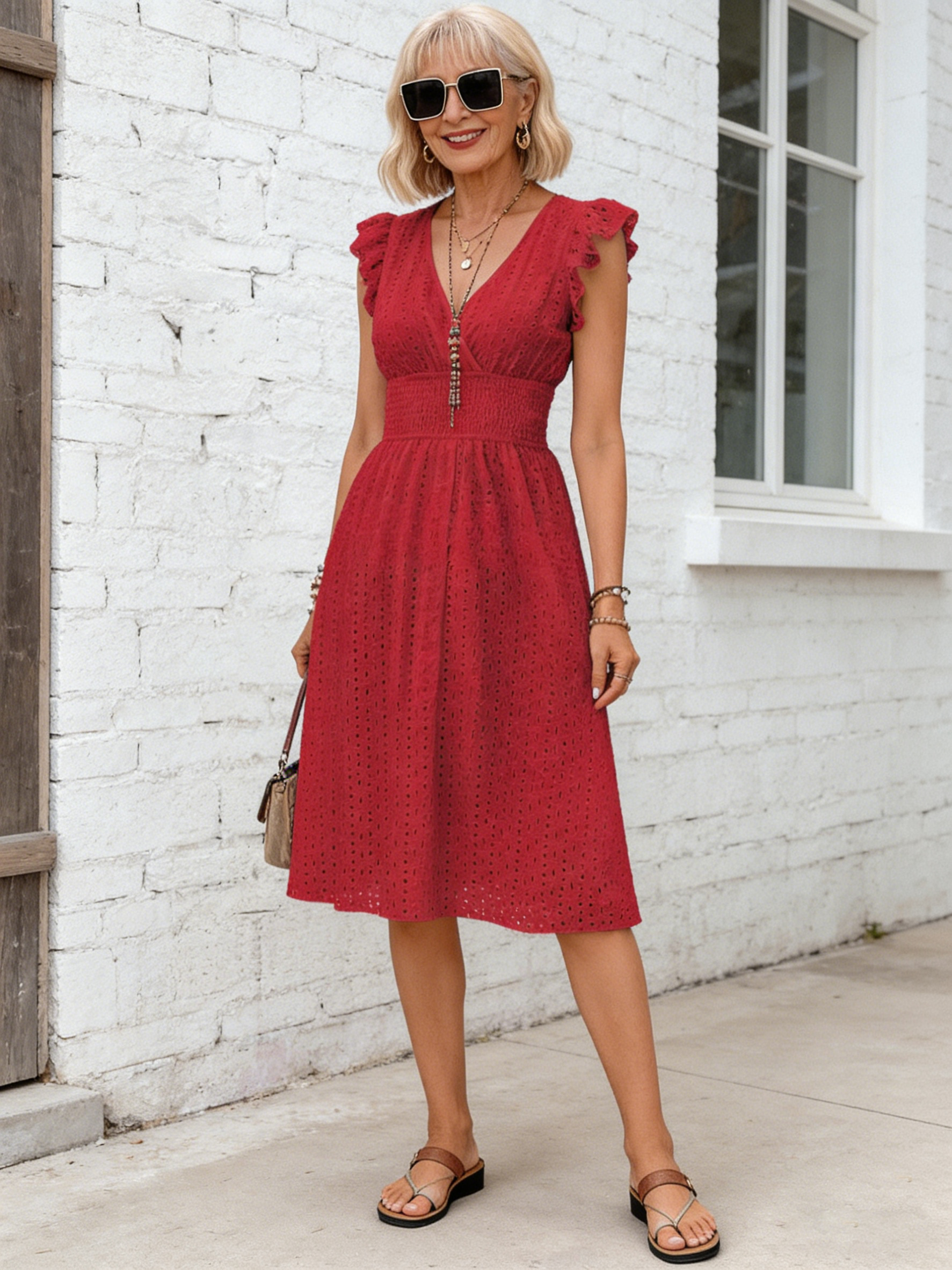 Lotus Leaf Sleeve Elegant Skinny V-Neck Women's Fashion Dress