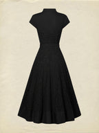 Midi Linen Dress, Sleeveless, V Neck, Lace, Button Design, French Vintage, Black