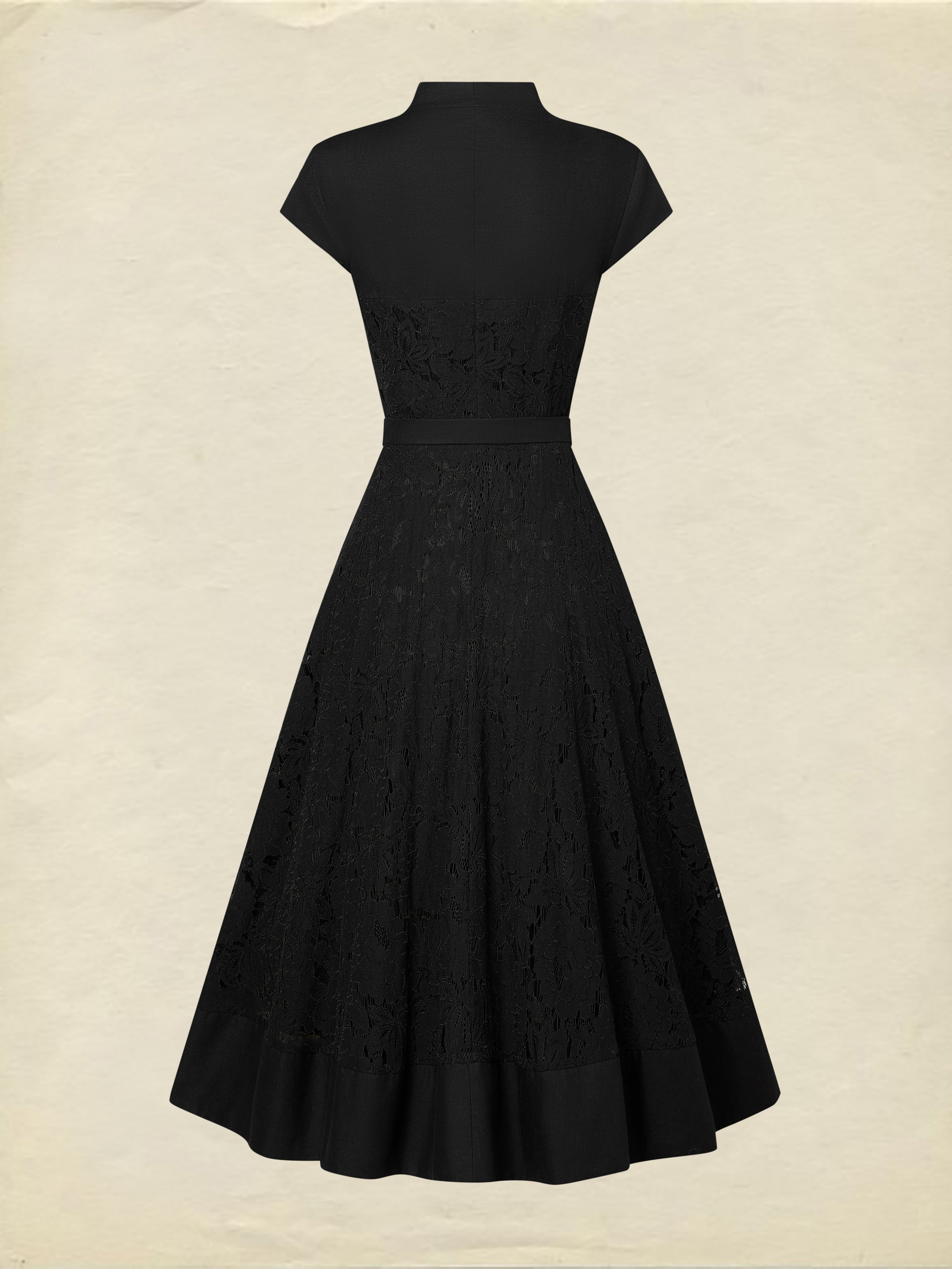 Midi Linen Dress, Sleeveless, V Neck, Lace, Button Design, French Vintage, Black