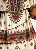 Chiffon Vacation Prints Color Round Neck Cake Skirt Splicing Dress Mid-length