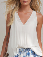 Casual Retro White Chiffon Top And Blue Floral Chiffon Wide-leg Pants Set