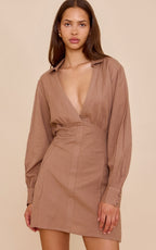 Mocha Plunge Shirt Dress