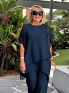 Elegant Double-layer Top and Pants Two-piece Set