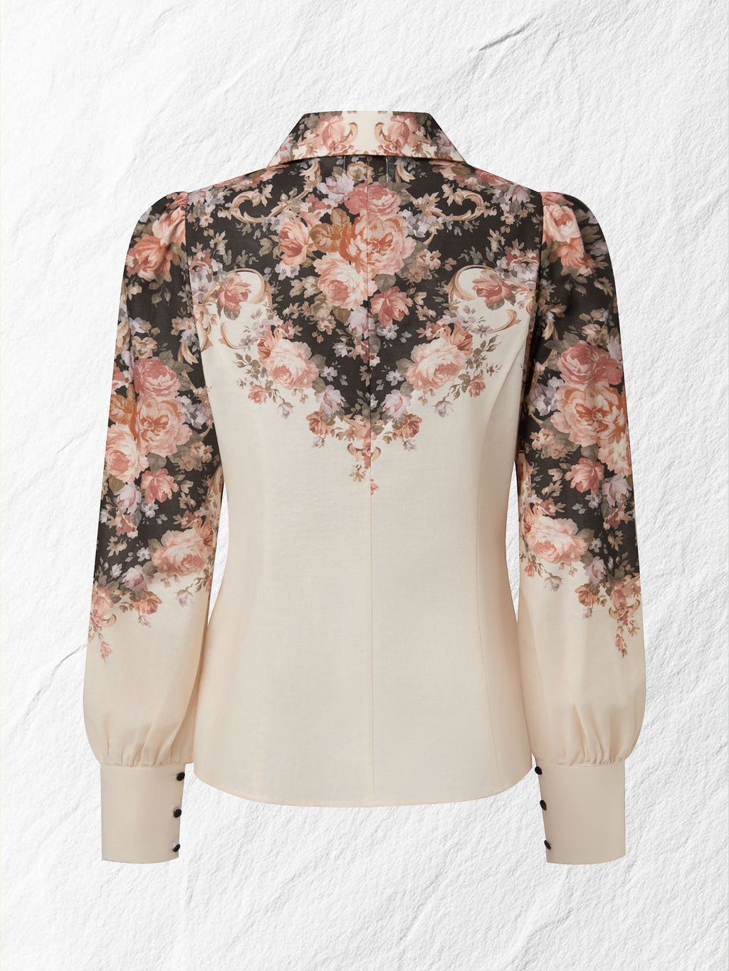 Cotton Shirt, Long Sleeves, Shawl Collar, Floral, Button Design, Vacation, Vintage, Apricot