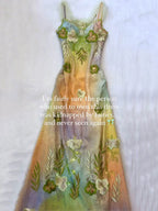 Sequinned Flower Embroidered mesh splicing Sleeveless Spaghtti-Neck Evening Maxi Dresses