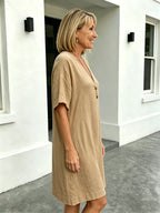 Short Sleeve V-Neck Cotton and Linen Loose Summer Dress
