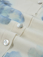 Wool Cardigan, Long Sleeves, Round Neck, Floral, Button Design, Vacation, Vintage, White