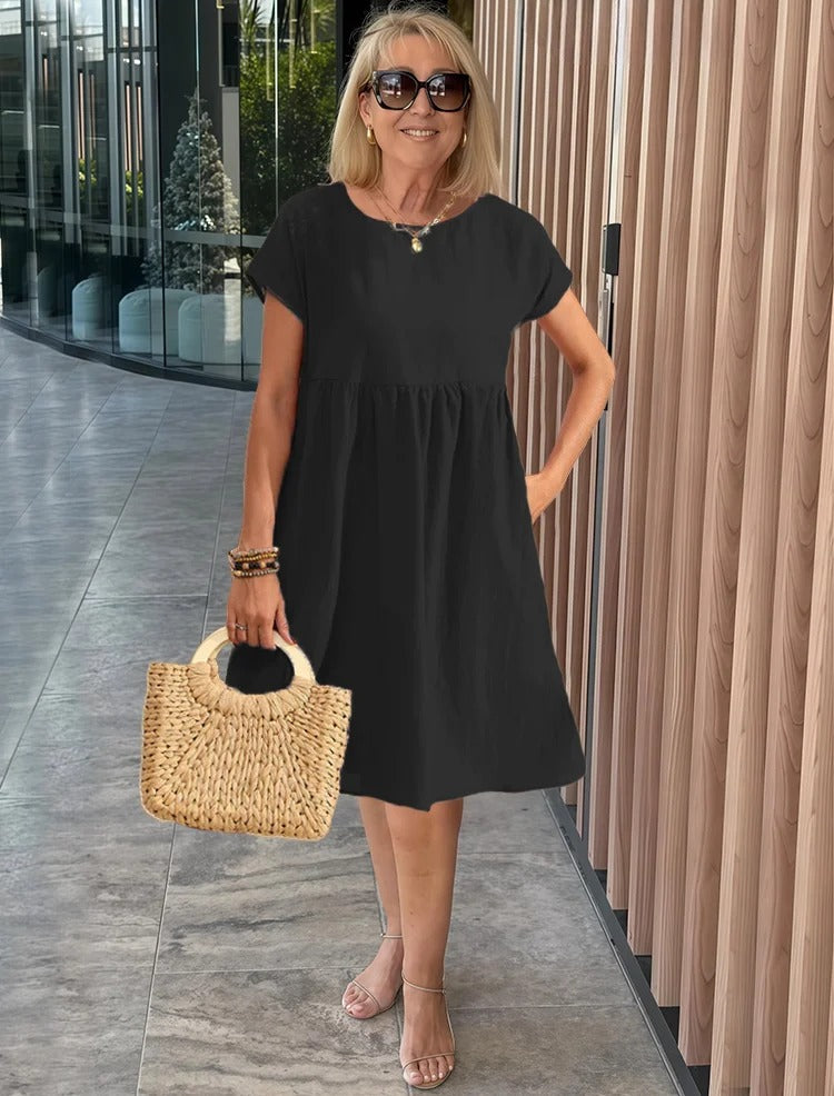 Cotton and Linen A-shaped Skirt Pocket Dress