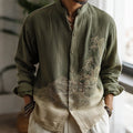 Men's Japanese-style Bamboo Waves Gradient Pattern Linen Blend Shirt