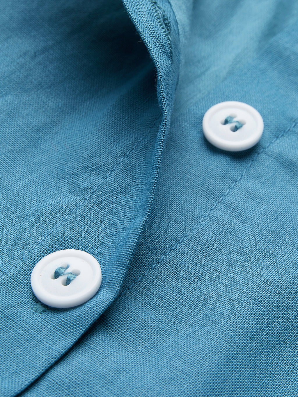 Maxi Linen Dress, Long Sleeve, Stand Collar, Button Down, Cottagecore, Linen Blend, Blue