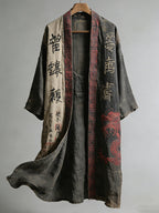 Men's Japanese Dragon Pattern Calligraphy And Painting Art Linen Long Kimono