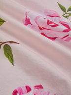 Midi Linen Dress , Long Sleeves, V Neck, Floral, Belt Design, Vacation, Vintage, Light Pink