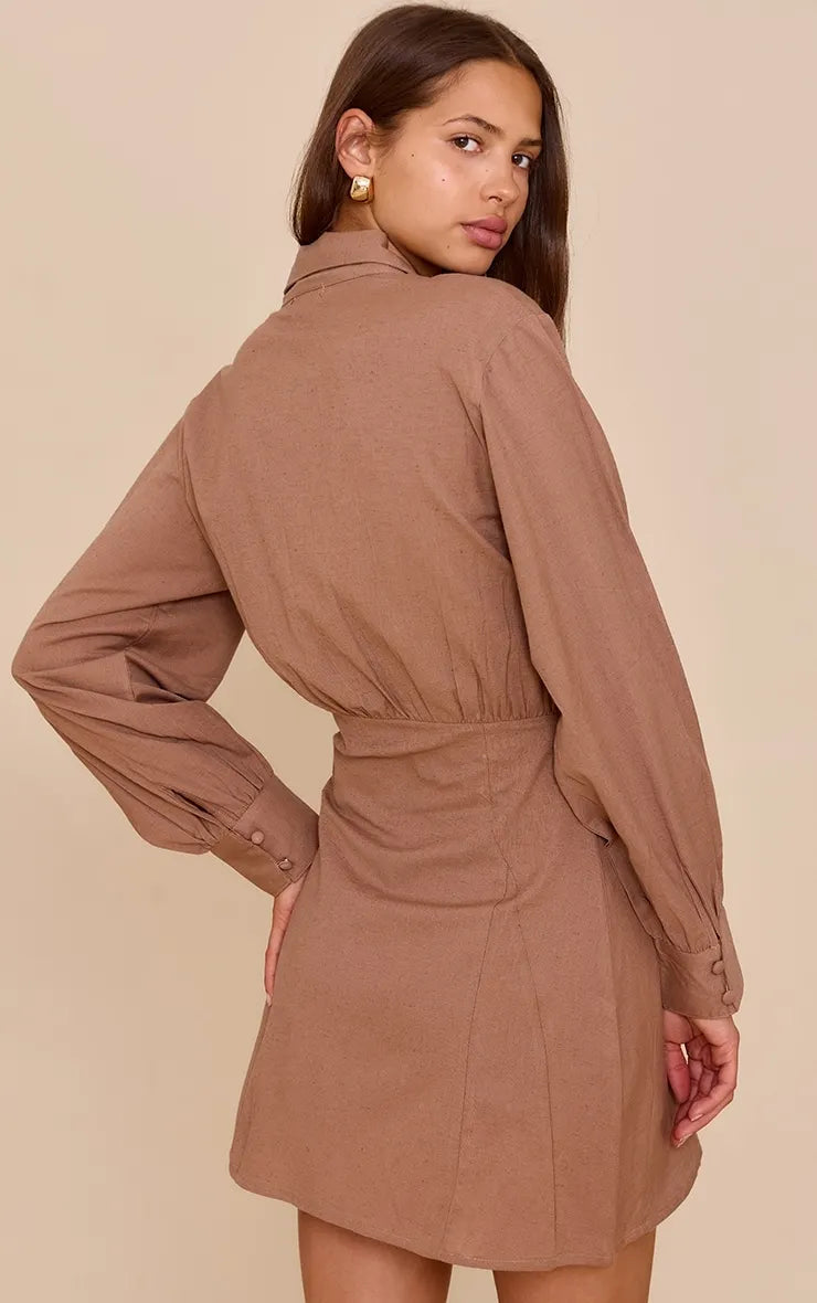 Mocha Plunge Shirt Dress