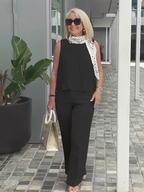 Sleeveless Solid Cotton and Linen Set for Breathable and Comfortable Holiday Two-Piece Set