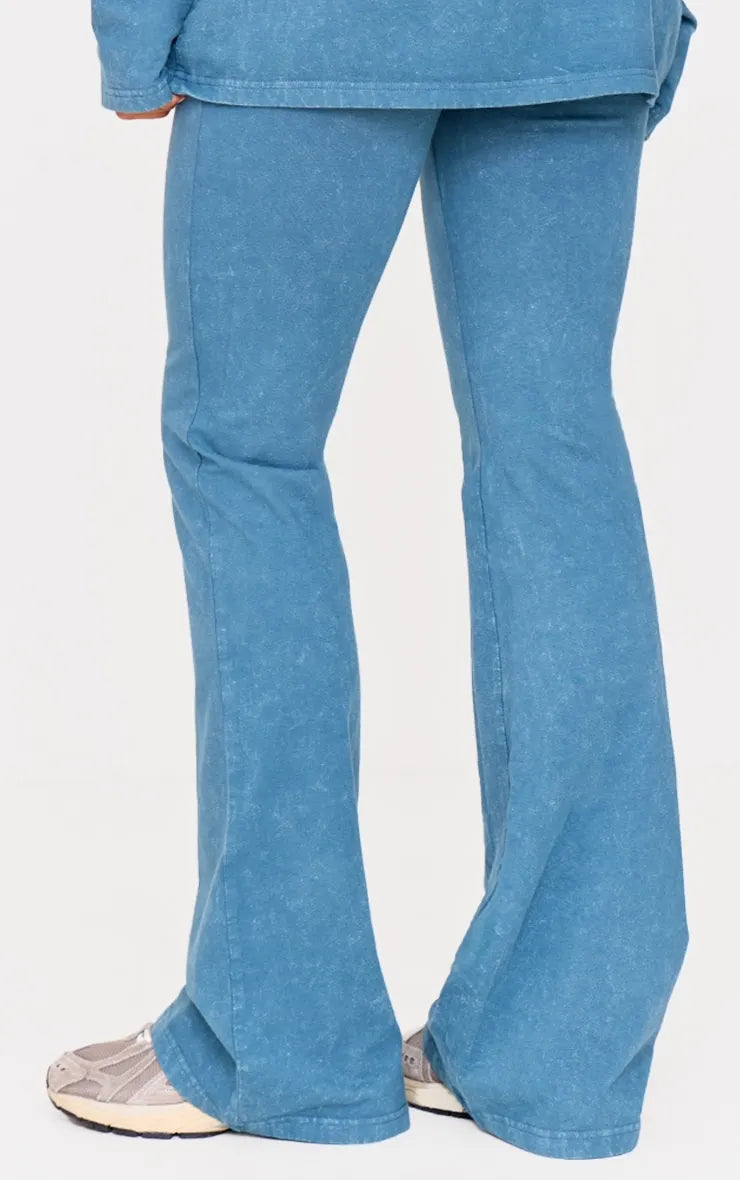 PRETTYLITTLETHING Midnight Blue Embossed Logo Washed Skinny Flare Pants