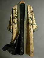 Japanese Style Retro Calligraphy Bamboo Art Pattern Casual Kimono