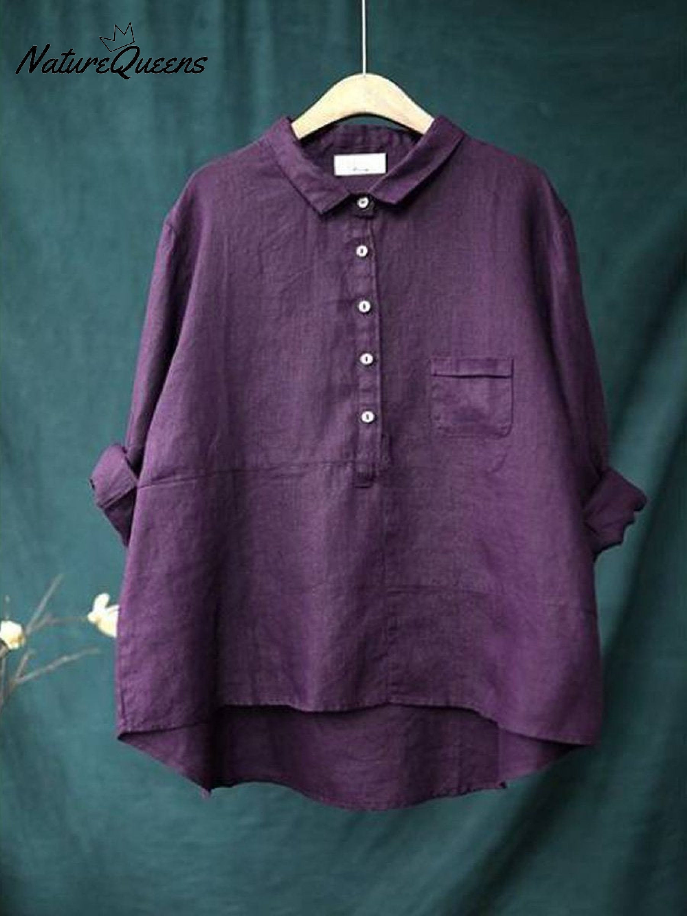 Women's Lapel Neck Casual Solid Colour Cotton And Linen Long Sleeve Shirt