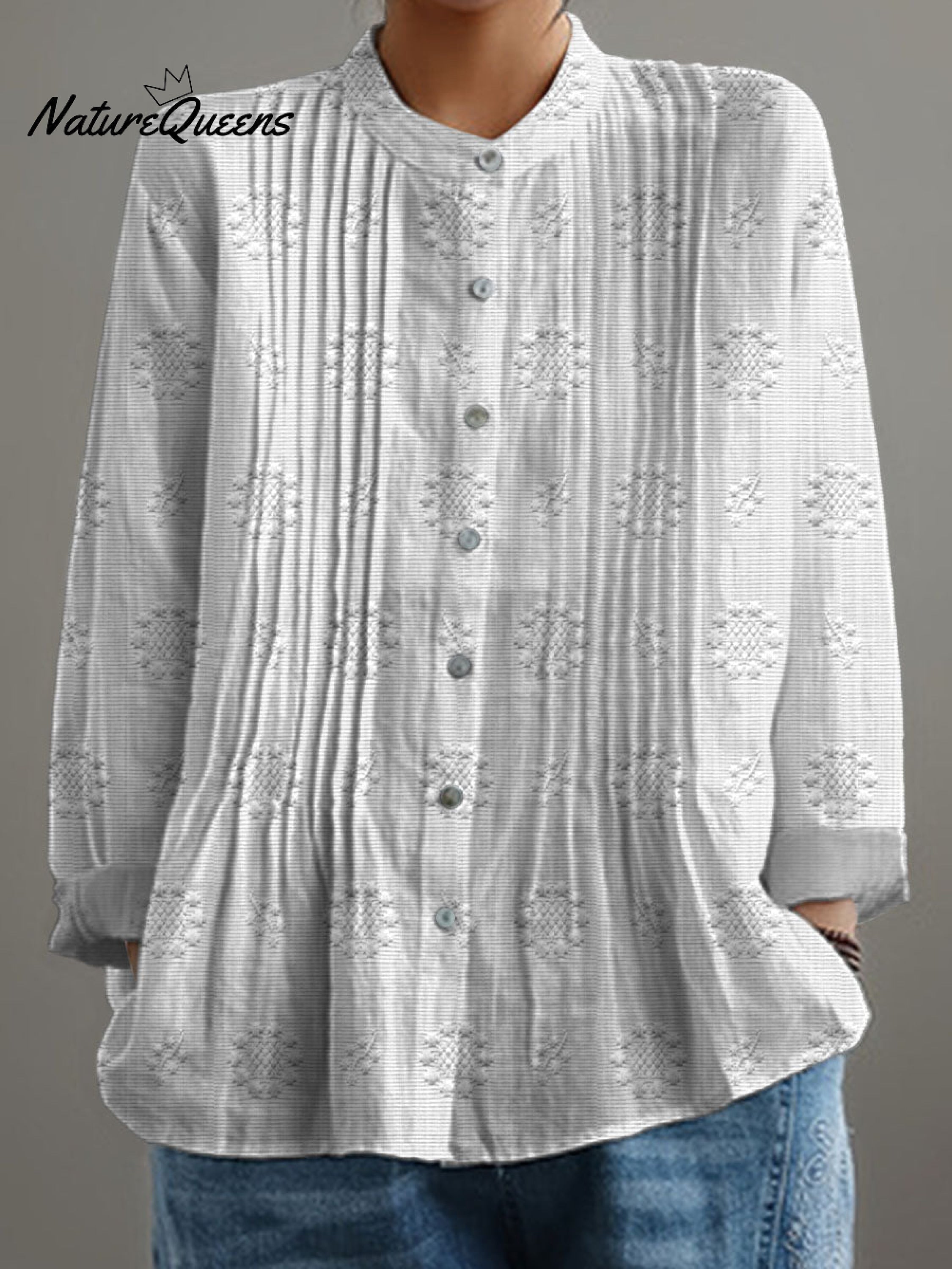 Women's Vintage Floral Art Print Casual Cotton And Linen Shirt