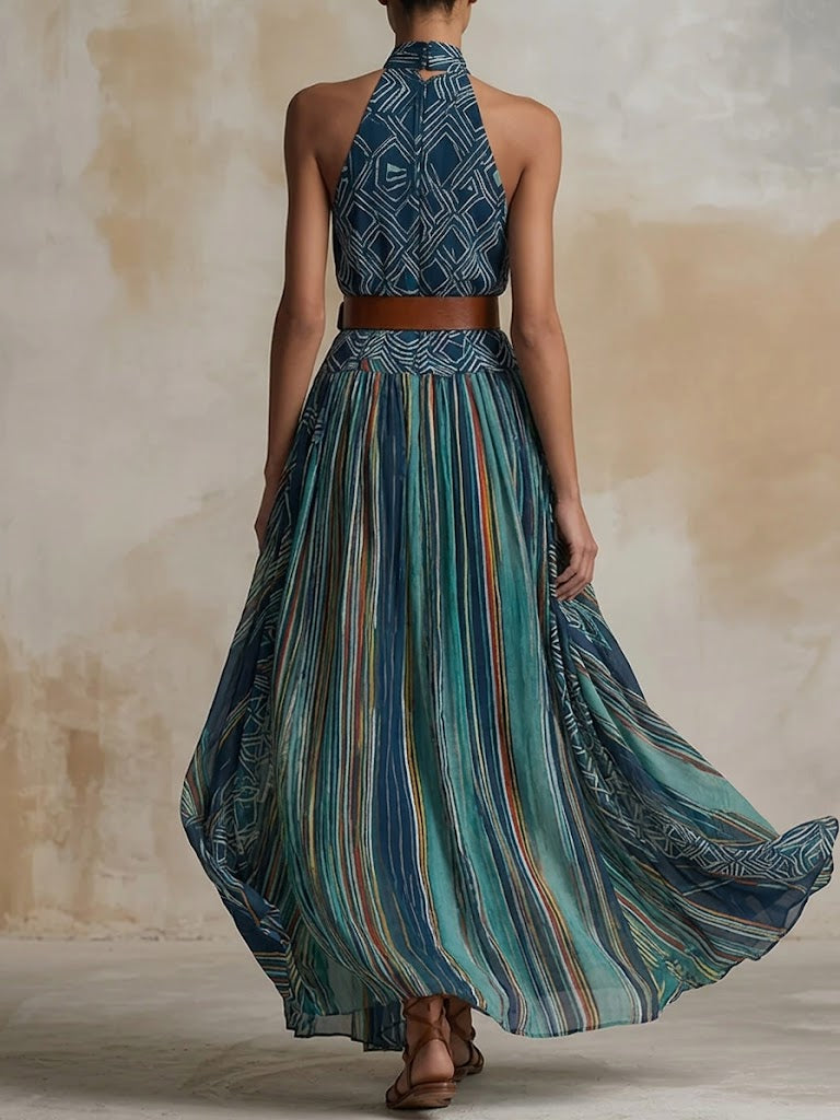 Bohemian Artistic Print Sleeveless Maxi Dress