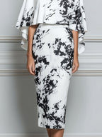 Abstract Print Sheath Dress With Detachable Capelet