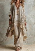 Women's Chic Striped Casual Stylish Cotton Linen Top & Pants Set