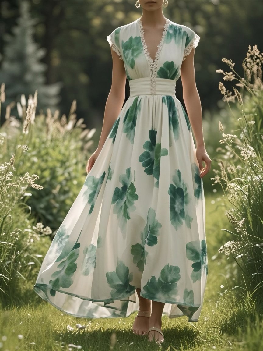 (SIZE:XS-XXL)Linen Maxi Dress, Sleeveless, V neck, Floral, Vintage, Light Blue