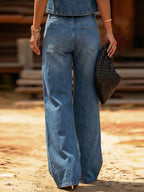 Women's High-waisted Casual Loose Wide-leg Jeans With Metal Cutout Design