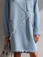 Light Blue Raw-Edge Denim Mini Dress