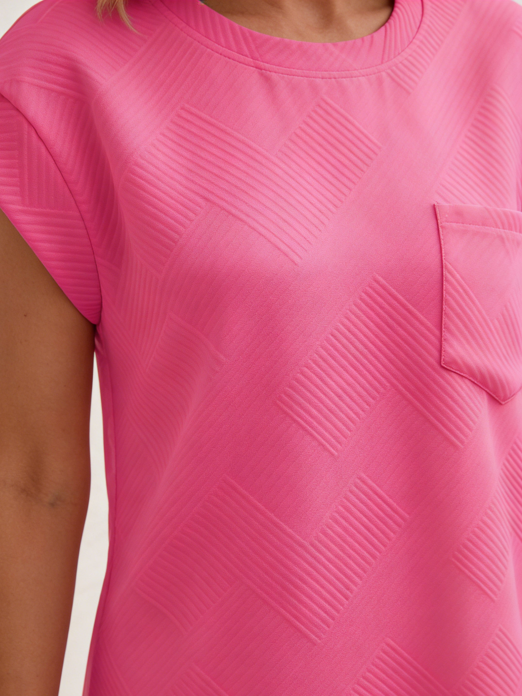 Textured Fabric Casual Sport Crew Neck Pocket Short Sleeve Loose Dress